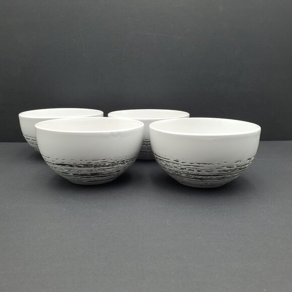 Scratch Collection Soup Cereal Snack Bowls White Bowls Gray Etched Lines - Picture 1 of 7